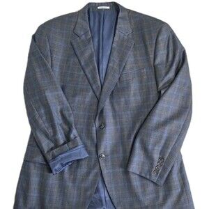 Peter Millar 100% Wool Blazer Men’s 46R Blue Plaid Windowpane Jacket Sport Coat